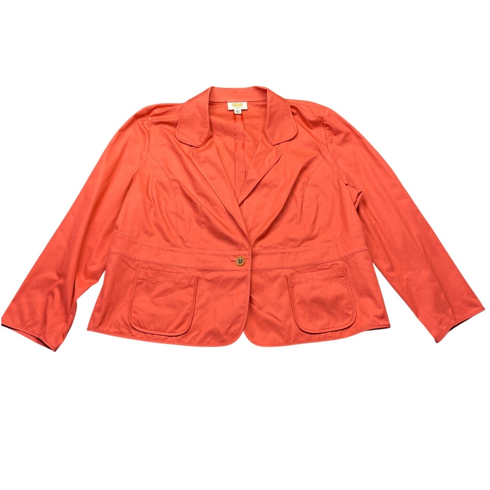 Talbots Woman 18W Coral Pink Orange Cotton Single Button Blazer Jacket Japan